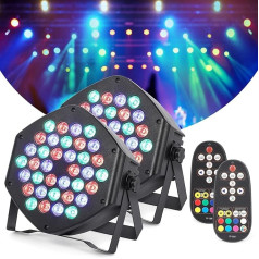 Litake 2 x uzlādējams LED Par Light, 36 LED prožektoru baterijas RGB ballīšu gaisma 7 apgaismojuma režīmi Skatuves apgaismojums Elastīga tālvadības pults DMX kontrole DJ disko ballīšu šovam Halovīni Ziemassvētki