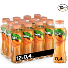 Fuze Tea Black Tea Peach - neparasts melnās tējas un augļu persiku garšas apvienojums - ilgtspējīgi iegūta tēja - vienreizlietojamās pudeles (12 x 400 ml)