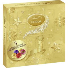 Lindt šokolado LINDOR mini advento kalendorius 2024, 109 g, 24 LINDOR rutuliukai su švelniu tirpstančiu įdaru, šokoladas Kalėdų sezonui, šokolado dovana, šokolado dovana