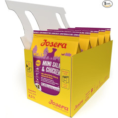 JOSERA Mini lasis un vistas gaļa (5 x 900 g) | Adult Mini | Premium sausā barība pieaugušiem mazo šķirņu suņiem | Mazas kroketes | Ar gardu mērces pulveri mitrai barībai | Iepakojumā 5 gab.