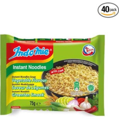 IndoMie Instant nūdeļu zupa, dārzeņu garša ar laima garšu + maza laimes lelle, koka lelle, 40 x 75 g