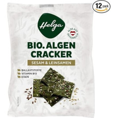 HELGA Organic Algae Cracker Sezama un linu sēklas - 12 x 45 g | Kraukšķīga superēdiena uzkoda Vegāniskās šķiedrvielas ar hlorellas vitamīnu B12 Augstas kvalitātes ilgtspējīgi audzēti dārzeņi no Austrijas