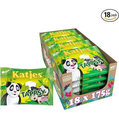 Katjes Tappsy uzglabāšanas iepakojums - putu cukurs ar lakricu un augļu gumiju, mīlīga pandas lāča forma, vegāns, 18 x 175 g