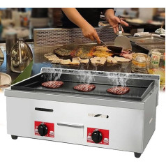 SmPinnaA Gasgrillplatte Für Den Schreibtisch, Kommerzieller Grill Aus Edelstahl Mit Flacher Kochplatte Für Die Arbeitsplatte, 8 Mm Kochfläche, Schnelles/Gleichmäßiges Erhitzen, Zum Grillen