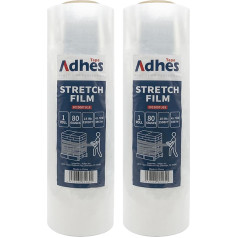 ADHES Tape Stretch Film Transparent Wrap Film 457 mm x 20 um x 457 m 2 ruļļi Rūpnieciskā stipruma plastmasas plēves saraušanās plēve palešu iesaiņošanai, piegādei, pārvietošanai