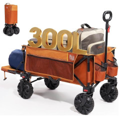 TIMBER RIDGE XXXL Rokas ratiņi Salokāms 300L īpaši garš ar salokāmiem aizmugurējiem vārtiem Transportēšanas ratiņi ar sānu kabatas dzērienu turētāju Regulējams rokturis Rokas ratiņi Dārza ratiņi visiem apvidiem