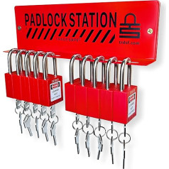 TRADESAFE Lockout Tagout Locks stacija - Loto stacija drošības slēdzenēm, Loto slēdzeņu statīvs, ietver 10 bloķēšanas slēdzenes ar atšķirīgām atslēgām - 2 atslēgas katrai drošības slēdzenei