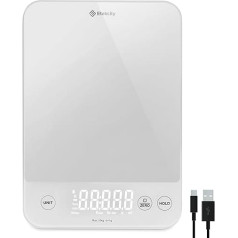 ETEKCITY Virtuves svari 10 kg digitālie svari, uzlādējami un ūdensizturīgi, mājsaimniecības svari ēdiena gatavošanai, cepšanai un svara zudumam, precizitāte 1 g, taras funkcija, balti