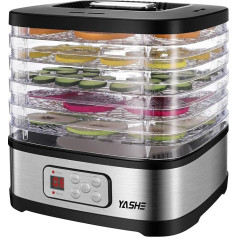 YASHE GGJ-261B Dehydrator with LED Display, Temperature Control 35-70°C & 72-Hour Timer, 5 Height-Adjustable Trays, Dehydrator for Fruit and Vegetables, 240 Watt, BPA-Free