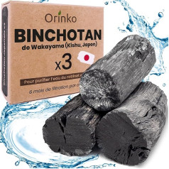 Kishu Binchotan X3 (75g, 25g x 3) | Spēcīgs ūdens attīrītājs - Wakayama Ubame ozols - autentiska Binchotan aktīvā ogle no Japānas ūdens attīrīšanai karafās