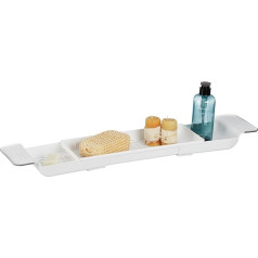 Relaxdays pagarināms 55,5 - 78 cm plastmasas vannas Caddy Ūdens iztukšošanas atveres Neslīdoša vannas dēlis Balta