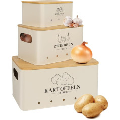 Mozvvco Kartupeļu glabāšanas kaste, 3 kārbas, kartupeļu glabāšanas komplekts Vintage ar bambusa vāku, kartupeļu, sīpolu, ķiploku, sīpolu trauku, kartupeļu kastes, ķiploku trauku, bēšs