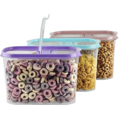 My-goodbuy24 Pārtikas uzglabāšanas trauki graudaugu pārslām, kukurūzas pārslām, 3 komplekti, pārtikas uzglabāšanas trauki, pārtikas uzglabāšanas trauki, trauki šeikeriem, 2 atvāžamie vāki, saliekami viens uz otra, droši mazgājami trauk