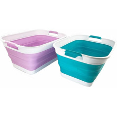 SAMMART 27L salokāms plastmasas veļas grozs - salokāms iznirstošais uzglabāšanas grozs (2, keramiski zils + gaiši violets)