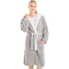 HOMELEVEL Cuddly Fleece Bathrobe for Children - Sherpa Dressing Gown with Pockets Shawl Collar Belt - Reversible Children's Bathrobe for Boys and Girls, White / light grey