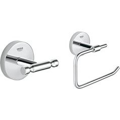 Grohe Bau Cosmopolitan 40457001 Vannas drēbju pakaramais, hroms, 40461001 & Bau Cosmopolitan tualetes papīra turētājs (materiāls: metāls, slēptā stiprināšana, urbšanai vai līmēšanai), hroms, 40457001, mazs