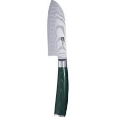 RICHARDSON SHEFFIELD Midori mazais Santoku nazis ar damaskas tērauda asmeni, japāņu nazis izgatavots no 67 slāņu damaskas tērauda, Micarta koka rokturis tumši zaļš, asmens: 12,5 cm