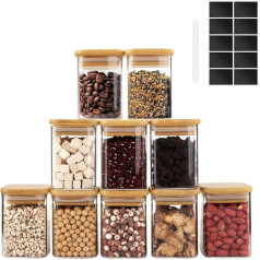 QLoztyse Glass Jars with Bamboo Lids Airtight Spice Containers Set 9oz Clear Containers for Coffee Sugar Spice Organizer 10 Pack