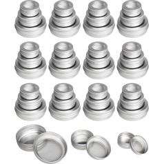 LJY 48 Pcs Round Metal Tins Empty Aluminum Tins Storage Containers Screw Lids with Transparent Window Various Sizes