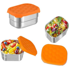 3 x Small Stainless Steel Food Storage Containers 230 ml / 8 oz Snack Containers Snack Boxes with Silicone Lid for Daycare School Travel Snacks Desserts Fruits