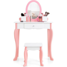 Lifezeal Children's Make-Up Table, 2-in-1 Children's Dressing Table with Mirror & Stool, Girls' Hairdressing Table with Drawer & 2 Storage Boxes, Make Up Table, Max. Load 30 kg (MDF, White)