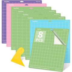 Lya Vinyl 8 gabaliņu dažādu veidu griešanas paklājiņi 12 x 12, Cricut griešanas paklājiņi (StandardGrip, LightGrip, StrongGrip, FabricGrip) Cricut Explore Air sērijai un ploteru piederumiem.