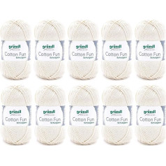 Gründl Cotton Fun adāmadatas dzija, (mīksta dzija no 100% kokvilnas, Oeko-Tex sertificēta, 50 g/115 m, adatu izmērs: 3-4, 10 bumbiņas pa 50 g), krēma, 27.00 x 11.00 x 07.00 cm