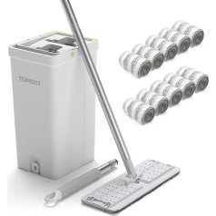 TOPESCT Mopes komplekts ar spaini, grīdas slaucīšanas komplekts ar izžņaudzētāju, 360 grādu rotējoša galviņa, 142 cm nerūsējošā tērauda rokturis, 10 mikrošķiedras paliktni, mitrai un sausai lietošanai cietkoksnes lamināta flīžu grīd