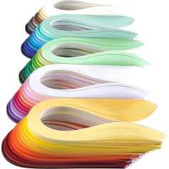 JUYA Kvilinga papīra frīlinga komplekts, 60 krāsas, 39 cm garumā, 100 sloksnes iepakojumā, papīra platums 5 mm
