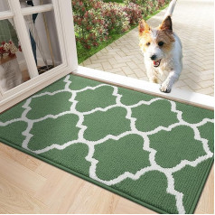 Homaxy Neslīdošs durvju paklājs Mazgājams netīrumu ķērājs, āra, viegli kopjams, tīrs durvju paklājs iekštelpām un ārpus telpām - 60 x 90 cm, zaļa ģeometrija