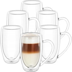 Wilmax divstūra termisko glāžu komplekts ar rokturi 6 500 ml Latte Macchiato glāžu komplekts Kapučīno glāžu komplekts ar rokturi Kafijas glāzes Tējas glāzes Dzeramās glāzes Termiski kausi