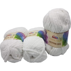 3 x 200 g Dolphin Big Himalaya, Adāmadatas dzija, īpaši bieza, bērnu vilna, 600 g bērnu vilnas, adāmadatas vilna, gluda (76701 White)