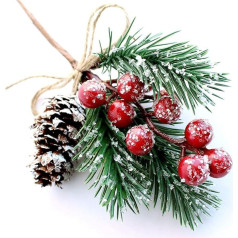 FUTERLY Pack of 10 Berry Pine Cones for DIY Crafts - Valentīna rotājumi Picks Spray Evergreen Mākslīgie priežu zari, Holly Stem, Ziemassvētku rotājumi, dāvanu iesaiņošana, rotājums