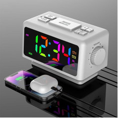 Digitālais modinātājs, digitālais radio modinātājs ar 2 modinātāju laikiem, RGB krāsains modinātājs guļamistabai, FM radio ar nedēļas dienu, ar taimeri, kompakts pulkstenis pie gultas, USB uzlādes izeja un nakts modinātājs