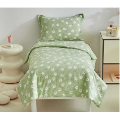 DuShow Zaļa ziedu sega segu gultas veļas komplekts Mazuļa gultas veļas komplekts meitenēm zēniem Ziedu segas pārvalks un spilvena pārvalks zaļš 120x150cm