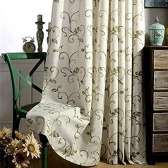 1 pāris Vintage vīnogulāju izšuvumi aizkari Semi Shade Simple Elegant guļamistabai Dzīvojamā istaba (zaļa, 66 x 84 collas)