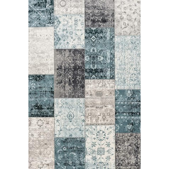 LIFA LIVING 80 x 150 cm Vintage paklājs viesistabai un guļamistabai, dzīvojamās istabas paklājs ar rakstu Patchwork, zils, pelēks, mīksta vilna