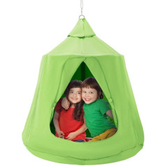 VEVOR Hanging Cave 150 kg ietilpības iekštelpu un āra piekaramais maiss Sensorais šūpuļkrēsls ar LED pasaku gaismām 110 x 117 cm Piekaramā telts Piekaramais krēsls bērniem un pieaugušajiem Zaļš