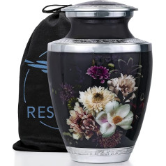 RESTAALL Elissa Elissa Vintage Flowers Alumīnija urna Urna cilvēka pelniem Pieaugušo vīriešu un sieviešu dekoratīvās urnas pelniem cilvēkiem