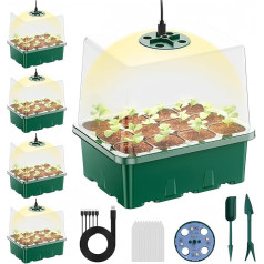 Danolt 5 Stücke Anzuchtschalen Setzling Starter Tabletts Samen Propagator Tablett mit Einstellbaren Feuchtigkeit Dome Seedling Tablett für Samenkeimung