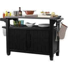 Keter Unity XL BBQ Beistelltisch, Abmessungen 134x51.7x89.6cm, braun, wetterfest, Arbeitsplatte aus Edelstahl, Outdoor Sideboard, perfekt für das Grillen im Winter