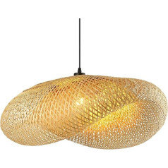 Schindora Creativity Piekaramā lampa Ēdamgalds Ar rokām austs cepure Bambusa piekaramais gaismeklis Koka retro abažūrs Boho 100 cm Piekaramā lampa Vintage virtuvei, ēdamistabai, viesistabai, restorānam, gaismas salmiņi