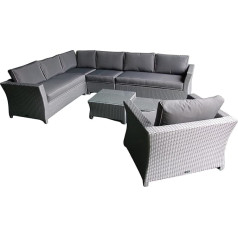 Ragnarök-Möbeldesign Polyrattan - Vācijas zīmols - Pašu ražojums - 8 gadu garantija UV izturībai - Lounge dārza mēbeles Stikla polsterējums Pelēks dārza mēbeles Alumīnija nerūsējošais dīvāns