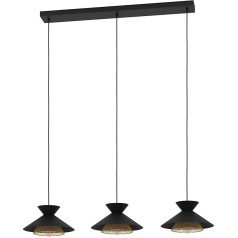 EGLO Hängelelampe Grizedale, 3-flammige Pendelleuchte über Esstisch, Esszimmerlampe im Japandi-Design aus Metall in Schwarz und Messing, Hängeleuchte mit E27 Fassung, 96 cm