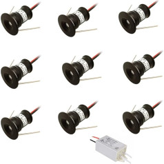 ruimeimei 9PCS 12V 1W padziļinājumā iebūvēta korpusa gaisma virtuvei, kāpnēm, skapim, gaitenim, mākslas darbu mini apgaismojumam, DIY apgaismojumam, iebūvētajai vitrīnas gaismai, korpusa apgaismojumam (120D balta, melns apvalks)