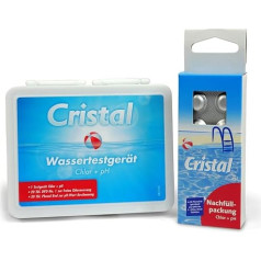 Cristal ūdens testeris hloram + pH ātrai ūdens analīzei | Ietver 70x DPD 1 un 70x fenola sarkano | Manuālais baseina testeris | 6 skalas vērtības | Ātri un vienkārši