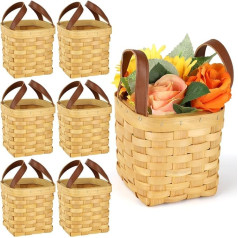 Gewebte Holzkörbe mit Griffen, leere Weidenkörbe, dekorative gewebte leere Picknickkörbe, gewebte Blumenkörbe als Souvenir, Geschenke, florale Kunstfertigkeit, Aufbewahrungskörbe, 6 Stück