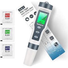 Nekano PH vērtības mērītājs baseina termometrs pH TDS EC temperatūra 4 in 1 baseina testeris, pH mērītājs (ATC) ar augstu precizitāti, digitālais ūdens testeris baseiniem, akvārijiem un dzeramajam ūdenim