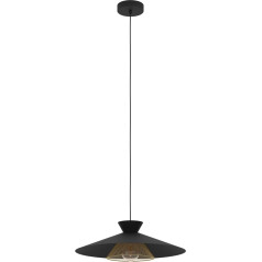 EGLO Grizedale piekaramais gaismeklis, 1 spuldzes piekaramais gaismeklis virs ēdamgalda, Japandi dizaina ēdamistabas lampa, metāls melnā un misiņa krāsā, piekaramais gaismeklis ar E27 ligzdu, diametrs 50 cm