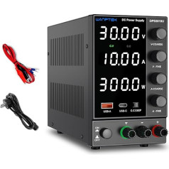 WANPTEK POWER Laboratorijas barošanas avots 30 V 10 A, laboratorijas barošanas avots ar OCP aizsardzību/USB-A/Type-C ātrās uzlādes pieslēgvietu, mainīgs līdzstrāvas regulējams barošanas avots ar 4 ciparu LED displeja raidītāju